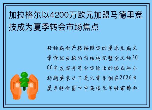加拉格尔以4200万欧元加盟马德里竞技成为夏季转会市场焦点